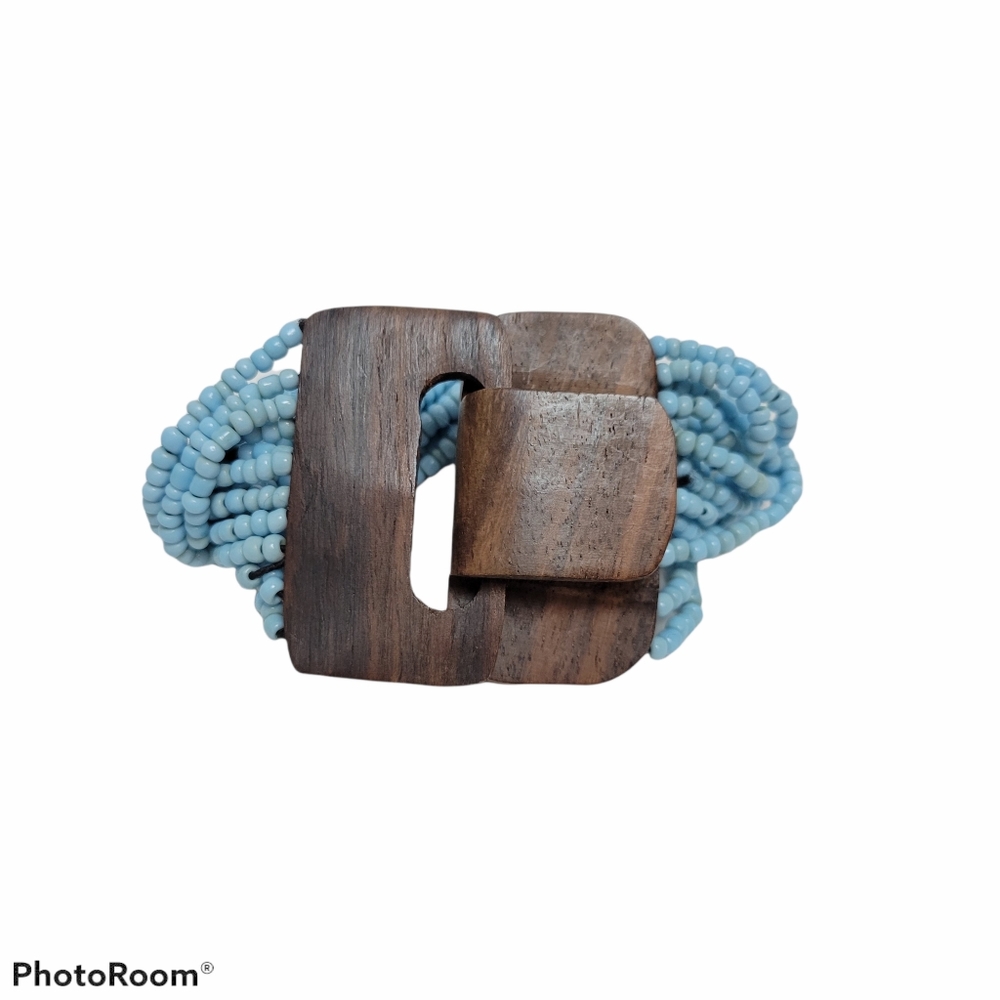 Real Walnut Wood Statement Stretch Beaded Bracelet